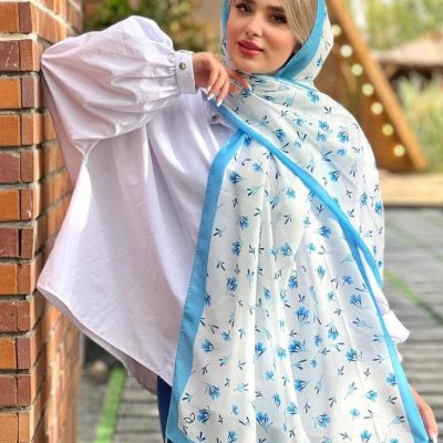 کالکشن شال آبی طرح نیلوفر