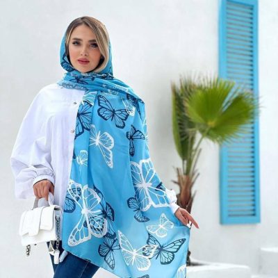 کالکشن شال آبی طرح پروانه